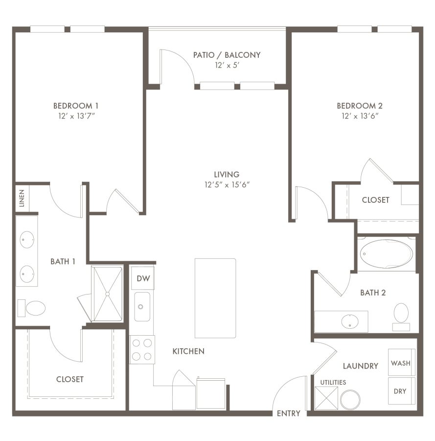 B1 floor plan with two bedrooms and two bathrooms at Story Mundy Mill