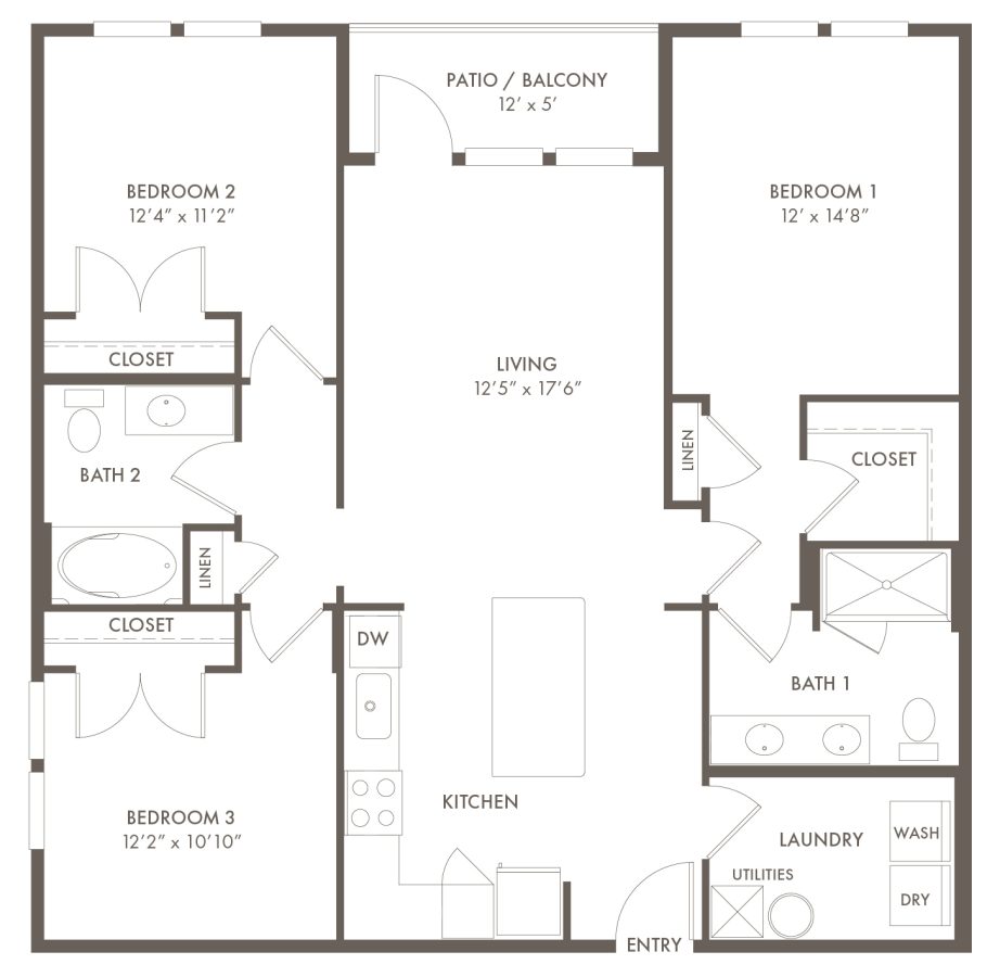 C1 floor plan with three bedrooms and two bathrooms at Story Mundy Mill