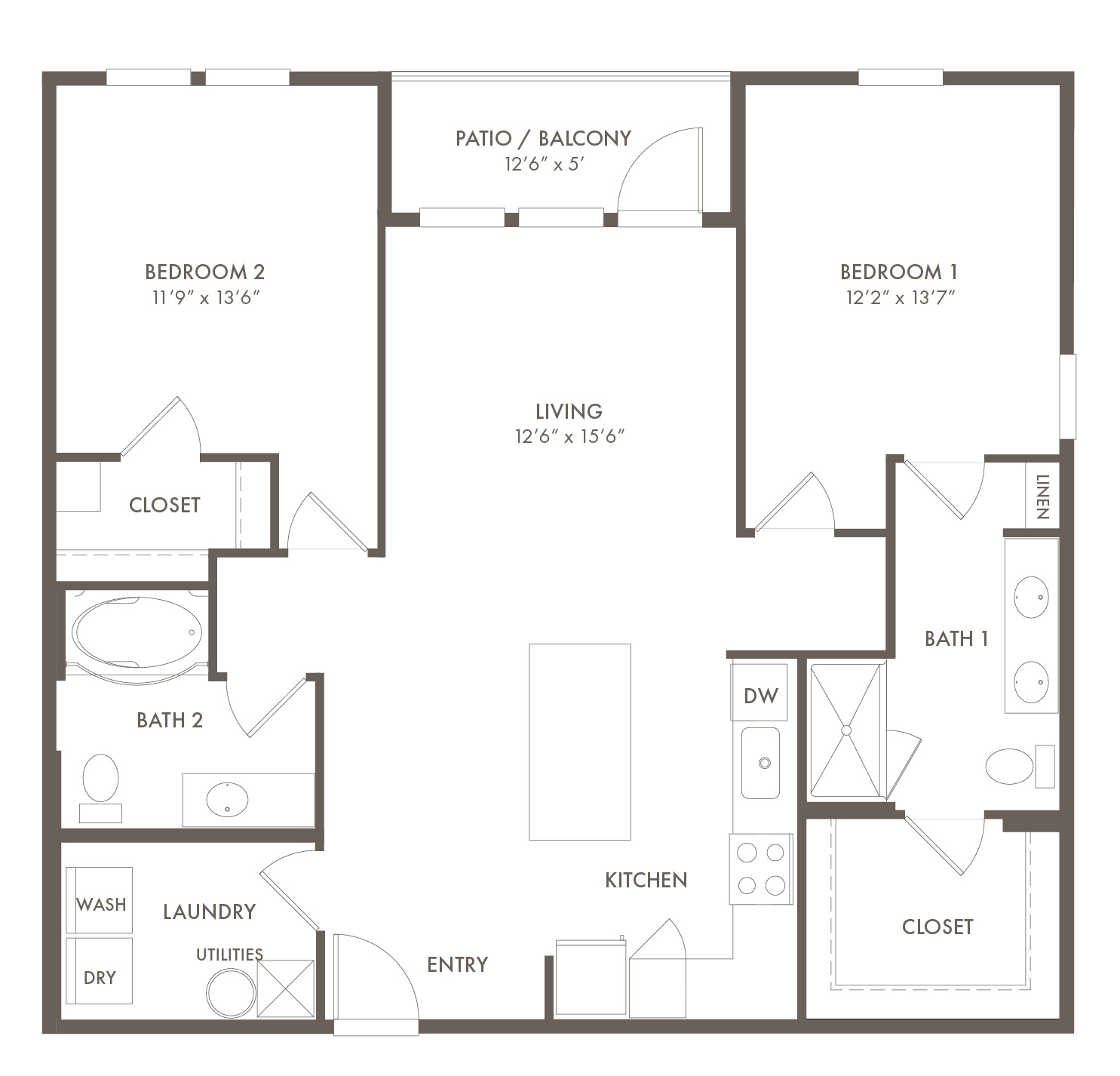A B1C unit with 2 Bedrooms and 2 Bathrooms with area of 1176 sq. ft