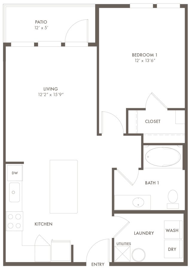 A1 floor plan with one bedroom and one bathroom at Story Mundy Mill